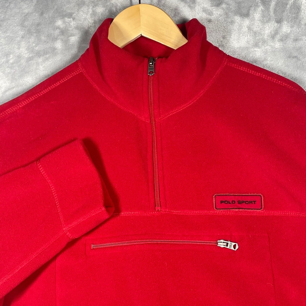 Polo Sport Ralph Lauren Red Thermal Pro Fleece Quarter Zip Pullover Mens Large
